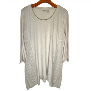 Logo by Lori Goldstein heather cream embroidered tunic asymmetrical hem Large